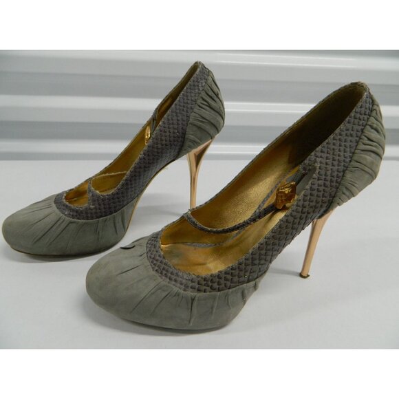 Christian Dior Gray Snakeskin & Suede Stiletto Heels Gold Heel & Snake Size 38 - Picture 9 of 16